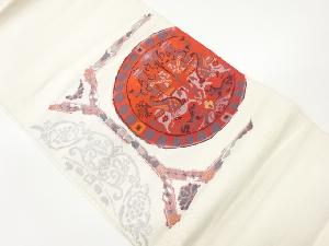 連珠文に花唐草模様織出し名古屋帯